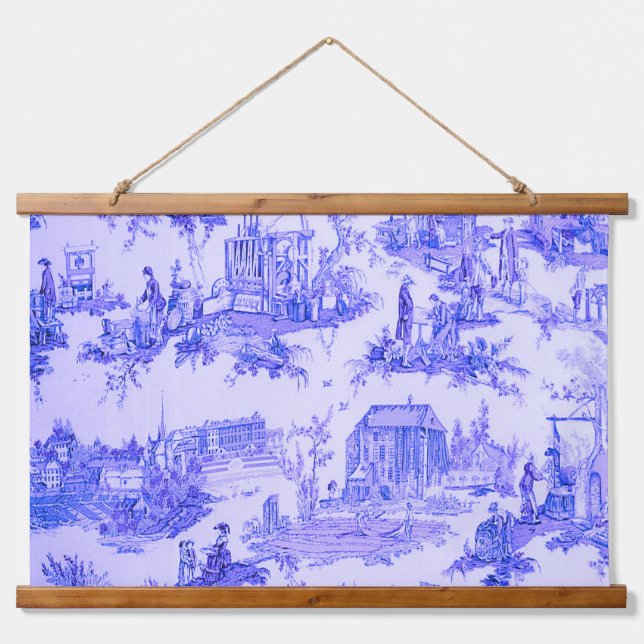 French Blue White Toile Chinoiserie Style Rustic  Hanging Tapestry (Front)