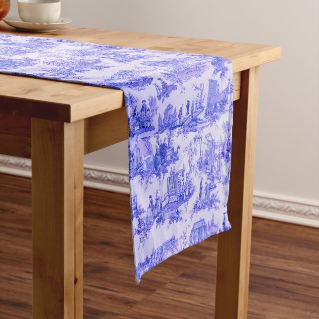 French Blue White Toile Chinoiserie Style Rustic  Long Table Runner (In Situ)