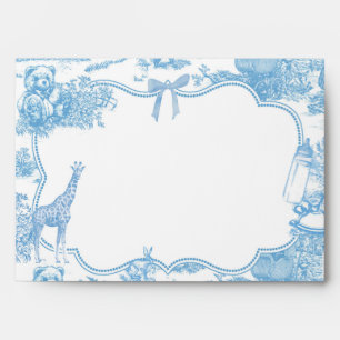 French Blue White Toile de Jouy Bear Baby Shower Envelope