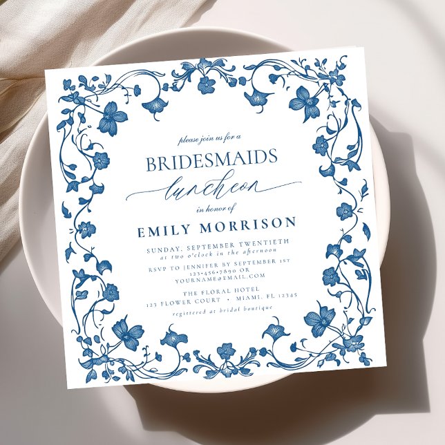 French Blue & White Victorian Bridal Luncheon Invitation (Creator Uploaded)