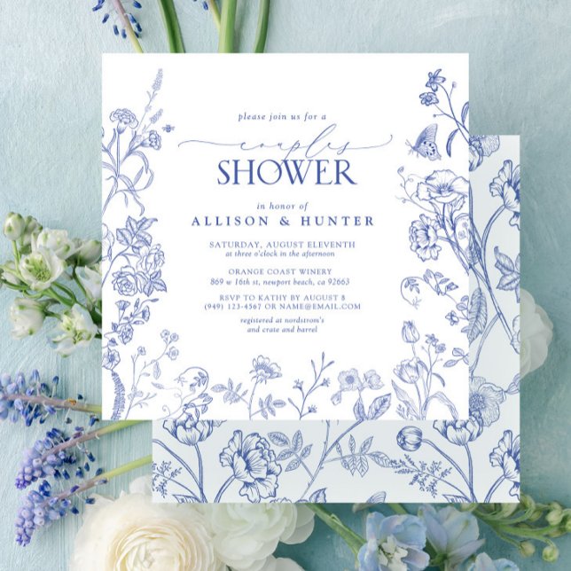 French Blue & White Victorian Couples Shower Invitation (Creator Uploaded)