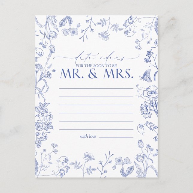 French Blue & White Victorian Floral Date Ideas Postcard (Front)