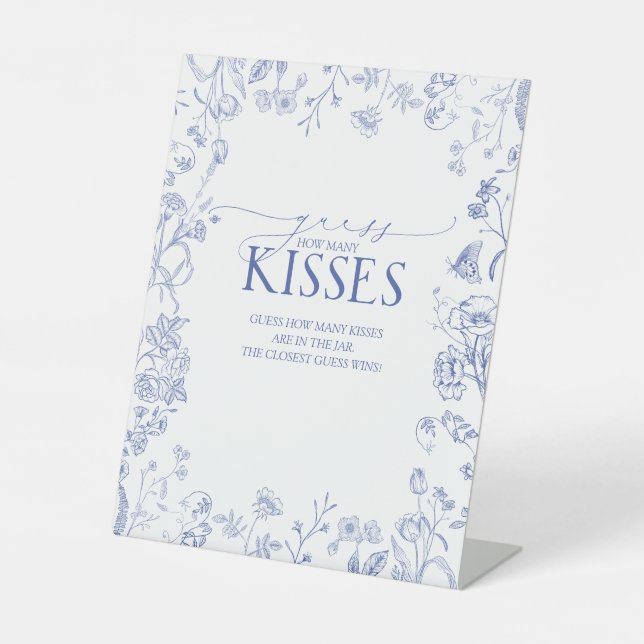 French Blue & White Victorian How Many Kisses Pedestal Sign (Front)