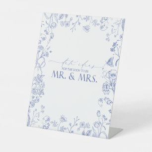 French Blue & White Victorian Shower Date Ideas Pedestal Sign