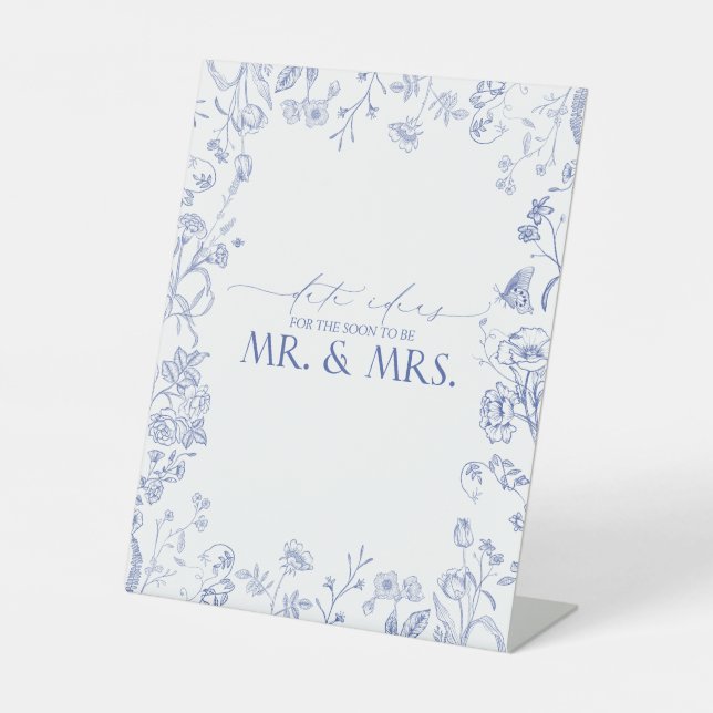French Blue & White Victorian Shower Date Ideas Pedestal Sign (Front)