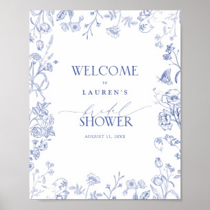 French Blue & White Victorian Shower Welcome Poster