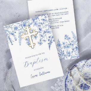 French Blue Wildflowers Baptism Invitation