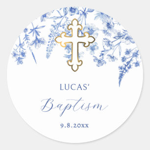 French Blue Wildflowers Baptism Sticker