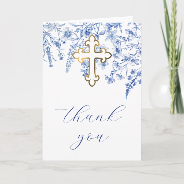 French Blue Wildflowers Religious Thank You Card (Front)
