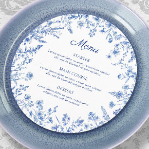French Blue Wildflowers Round Menu