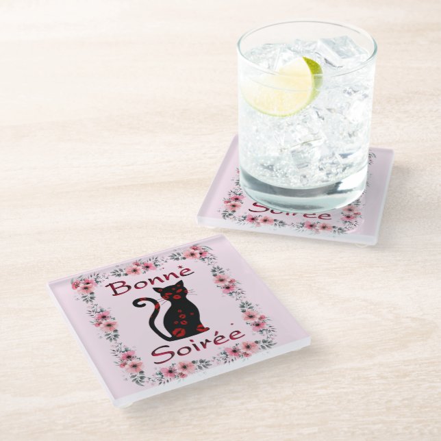 French:Bonne Soiree Glass Coaster (Angled)
