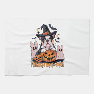 French Boo Dog Cute Frenchie Halloween Ghost Dog T Kitchen Towel