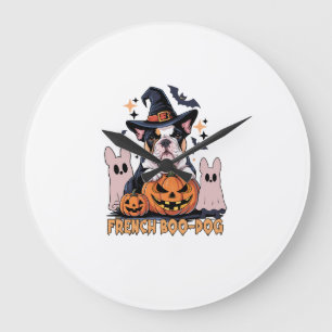 French Boo Dog Cute Frenchie Halloween Ghost Dog T Large Clock