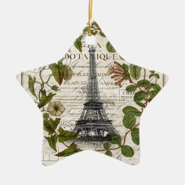 french botanical ivy leaves  paris eiffel tower ceramic ornament (Front)