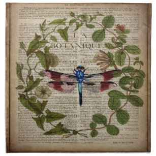 french botanical leaves modern vintage dragonfly napkin