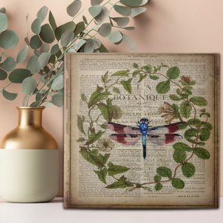 french botanical leaves modern vintage dragonfly tile