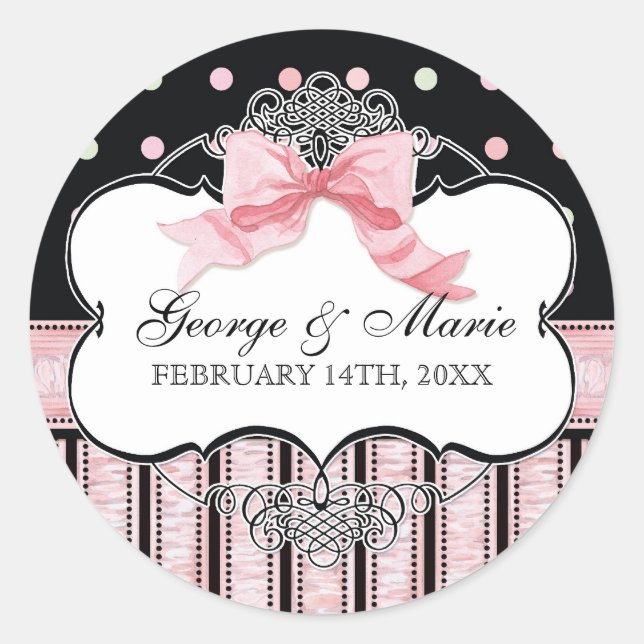 French Bow n Dots, Bridal Shower Sticker Seal (Front)