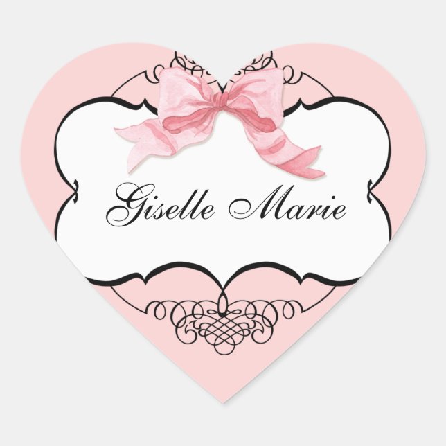French Bow n Dots, Girl Baby Shower Sticker Seal (Front)