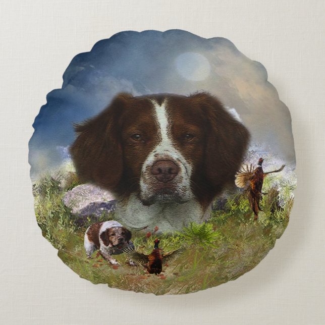 French Brittany , Art    Round Pillow (Front)