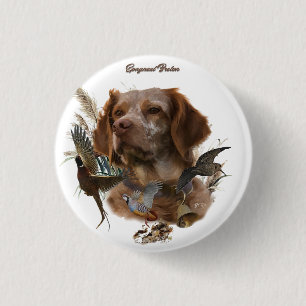 French Brittany, Bird Hunting Art  1 Inch Round Button