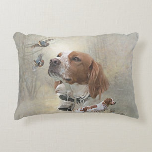 French Brittany, Bird Hunting Art Accent Pillow