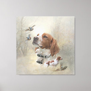 French Brittany, Bird Hunting Art Canvas Print