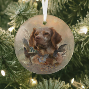 French Brittany, Bird Hunting Art  Glass Ornament