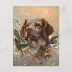 French Brittany, Bird Hunting Art Holiday Postcard
