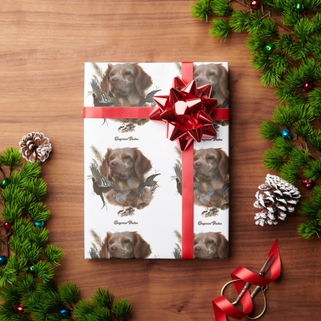 French Brittany, Bird Hunting Art  Wrapping Paper (Holiday Gift)