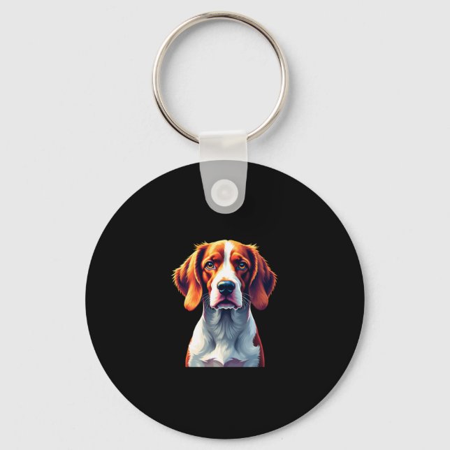 French Brittany Spaniel Mom Dad Dog Face Pop Art C Keychain (Front)