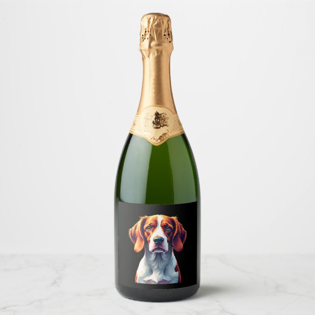 French Brittany Spaniel Mom Dad Dog Face Pop Art C Sparkling Wine Label (Front)