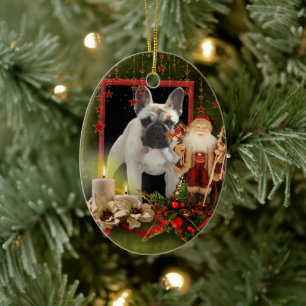 French Buldoggen Christmas Ceramic Ornament