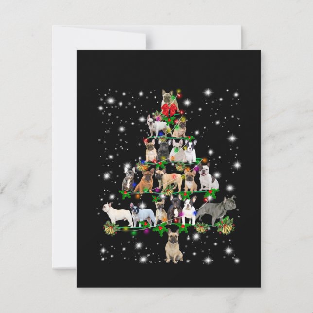 French Bull Christmas Tree Covered By Flashlight Thank You Card (Front)