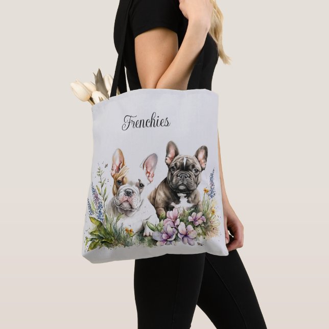 French Bull Dog Floral Tote Bag (Close Up)
