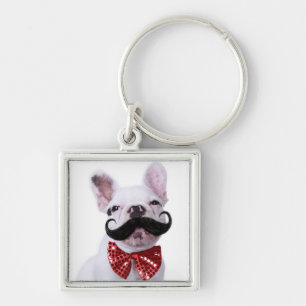 French Bull Dog Puppy With Moustache Keychain