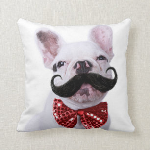 French Bull Dog Puppy With Moustache Throw Pillow