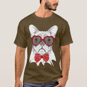 French Bull Dog Red Heart Glasses  Bow Tie Day T-Shirt