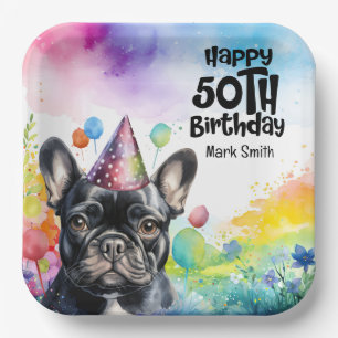 French Bulldog 50th Birthday Party Paper Plate