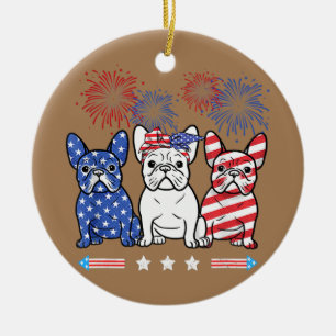 French Bulldog American Flag 4th Of July Ceramic Ornament