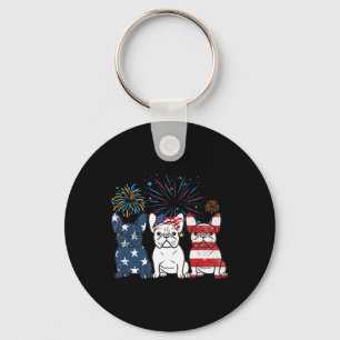 French Bulldog American Flag 4th Of July Independe Keychain