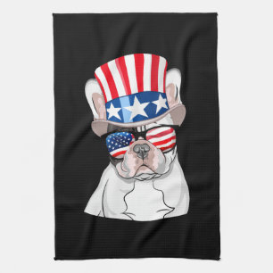 French Bulldog American Flag 4th of July Kitchen Towel
