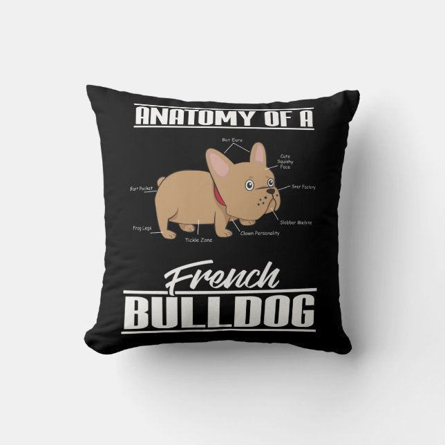 French Bulldog Anatomy Funny Dog Throw Pillow (Front)