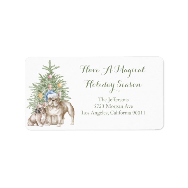 French Bulldog and Christmas Tree  Label (Front)