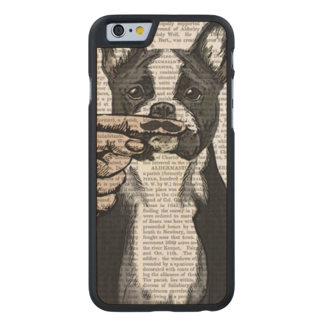 French Bulldog and Finger Moustache Carved Wood iPhone Case (Back)