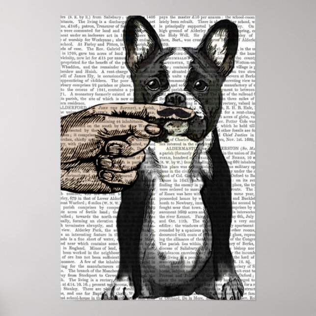 French Bulldog and Finger Moustache Poster (Front)