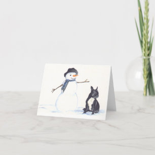 French Bulldog and Snowman Dog Art  Notecard