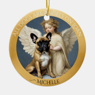 French Bulldog Angel Personalized Memorial   Ceramic Ornament