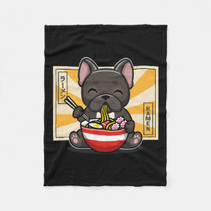 French Bulldog Anime Eating Noodle  Fleece Blanket