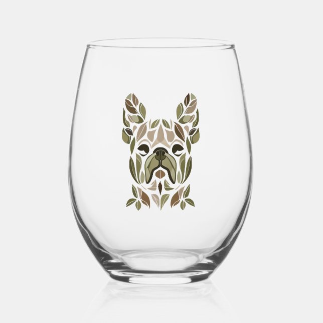 French Bulldog Art Stemless Wine Glass (Front)