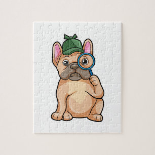 French bulldog as Detective with Magnifying glass Jigsaw Puzzle